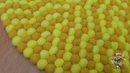 Handmade Wool Felt Ball Rug Mustard Yellow Pom Nursery Decor - thumbnail 1