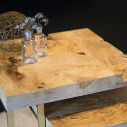 Solid Mapa Burl Wood Side Table Set Satin Brass Coffee - thumbnail 2