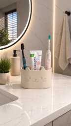 Cat Toothbrush Holder Organizer - Minimalist Bathroom Storage Cute Toothpaste Modern Countertop Aesthetic Home Decor