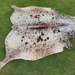 Cowhide Rug Brown Spotted, Speckled & White Cow Skin Rug, Tricolor Salt Pepper Print For Upholstery, Living Room Area - thumbnail 4