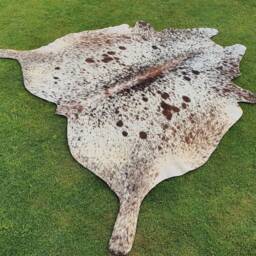 Cowhide Rug Brown Spotted, Speckled & White Cow Skin Rug, Tricolor Salt Pepper Print For Upholstery, Living Room Area - thumbnail 3