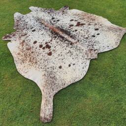 Cowhide Rug Brown Spotted, Speckled & White Cow Skin Rug, Tricolor Salt Pepper Print For Upholstery, Living Room Area - thumbnail 2