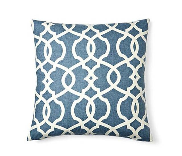 Indigo Blue Denim Trellis - Decorative Pillow Cushion Cover Blue, Natural