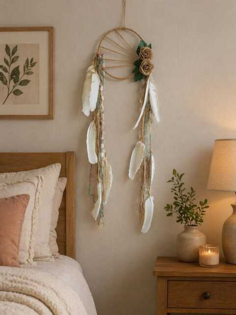 Dreamcatcher, Boho Chic Dreamcatcher Wall Hanging, Modern Feather Bohemian Dream Catcher - image 1