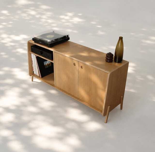 Shinjuku Premium - Oak Record Player Stand, Mid Century Vinyl Storage Cabinet, Plywood Sideboard - image 1
