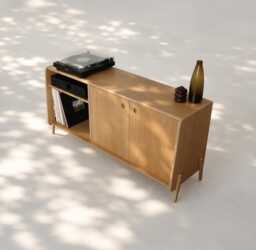 Shinjuku Premium - Oak Record Player Stand, Mid Century Vinyl Storage Cabinet, Plywood Sideboard - thumbnail 1
