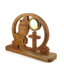 Praying Hands & Cross Desk Clock Handmade From Cherry Wood By Kevskrafts Woodworking - thumbnail 2
