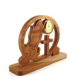 Praying Hands & Cross Desk Clock Handmade From Cherry Wood By Kevskrafts Woodworking - thumbnail 3