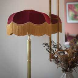 Burgundy Velvet Fringed Lampshade Art Deco Style, Handmade in England