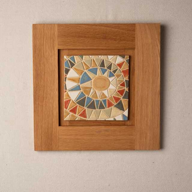 Desert Sun Ceramic Wall Art in White Oak Frame - Made To Order Original - image 1