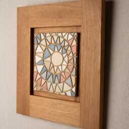Desert Sun Ceramic Wall Art in White Oak Frame - Made To Order Original - thumbnail 2