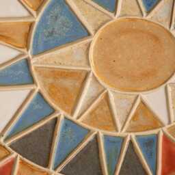 Desert Sun Ceramic Wall Art in White Oak Frame - Made To Order Original - thumbnail 3