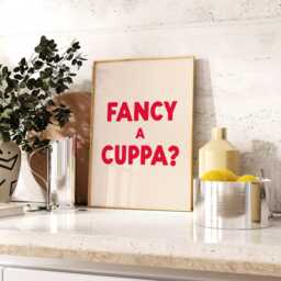Fancy A Cuppa Print - Kitchen Poster Tea Retro Trendy Wall Art Natural & Black - thumbnail 3