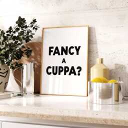 Fancy A Cuppa Print - Kitchen Poster Tea Retro Trendy Wall Art Natural & Black - thumbnail 2