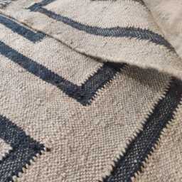 Handmade Wool Jute Kilim Rug, Beige & Black, 5x8 Ft - thumbnail 3