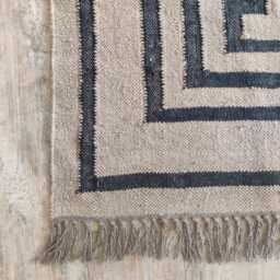 Handmade Wool Jute Kilim Rug, Beige & Black, 5x8 Ft - thumbnail 4
