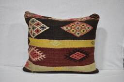 "Turkish Kilim Pillow Cover Handwoven Wool Home Decor - 17.3"" X 18.9" - thumbnail 1