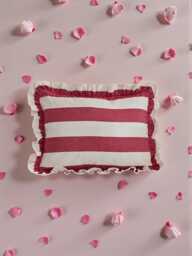 striped Ruffled Lumbar Cushion Cover - Ian Mankin Devon Peony Fabric - thumbnail 1