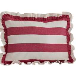 striped Ruffled Lumbar Cushion Cover - Ian Mankin Devon Peony Fabric - thumbnail 3