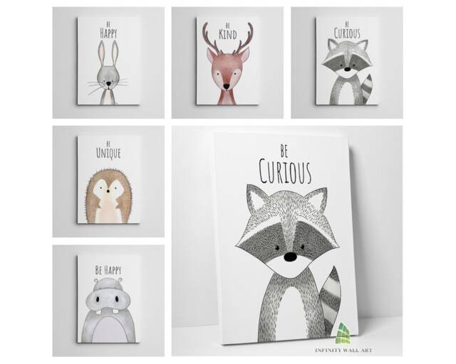 Cute Animal Inspirational Quotes Canvas Art Wall Children Kids Nursery Print Picture Framed Home Decor - image 1