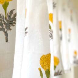 Yellow Marigold Hand Block Print Valance, Kitchen Cafe Curtains - thumbnail 3
