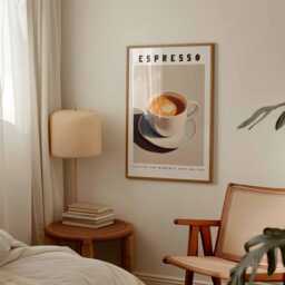 Espresso Coffee Poster Print, Latte Art Wall Decor, Neutral Kitchen Art, Minimalist Cafe Artwork, Unframed Modern Print - thumbnail 2