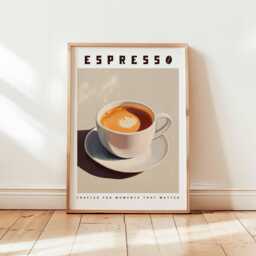 Espresso Coffee Poster Print, Latte Art Wall Decor, Neutral Kitchen Art, Minimalist Cafe Artwork, Unframed Modern Print - thumbnail 1