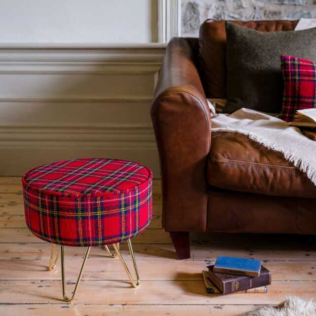 Harris Tweed Royal Stewart Tartan Footstool With Steel Hairpin Legs - image 1