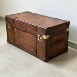Handmade Leather Trunk Coffee Table, Vintage Steamer Storage Chest, Luxury Living Room Furniture - thumbnail 2