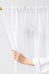 White Sheer Linen Rod Pocket Curtain - Panel For Windows, Doors Or Room Dividers Lightweight Custom Farmhouse Style Drapes