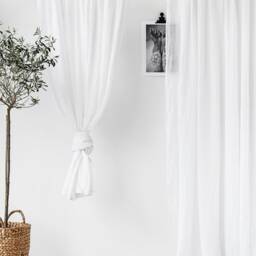White Sheer Linen Rod Pocket Curtain - Panel For Windows, Doors Or Room Dividers Lightweight Custom Farmhouse Style Drapes - thumbnail 2