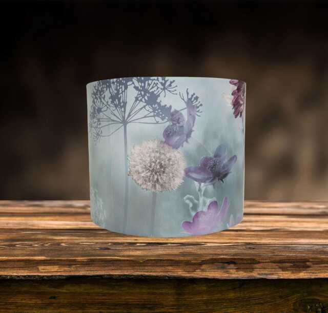 Duck Egg Floral Lampshade For Ceiling & Table Lamps, Dandelion Botanical Drum Light Shade - image 1