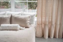 Sample Sale/Ruffled Milky White Color Linen Curtain With Rod Pocket Curtains 55x84