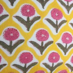 Handmade Reversible Cushion Cover Yellow Floral Block Print, 26x26 Inch - thumbnail 3