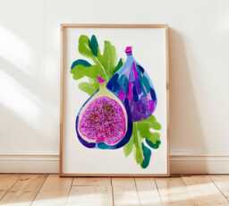 Colorful Fig Fruit Wall Art Print, Modern Kitchen Poster, Watercolor Food Illustration, Botanical Artwork, Dining Room Decor - thumbnail 1