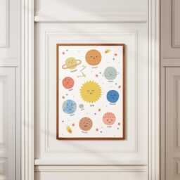 Smiley Solar System Poster Illustrated Planet Prints, Kids Poster, Room Decor, Nursery Illustration, Fun Poster - thumbnail 3