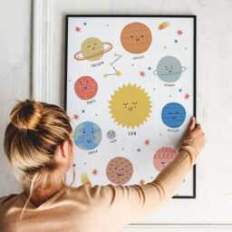 Smiley Solar System Poster Illustrated Planet Prints, Kids Poster, Room Decor, Nursery Illustration, Fun Poster - thumbnail 2