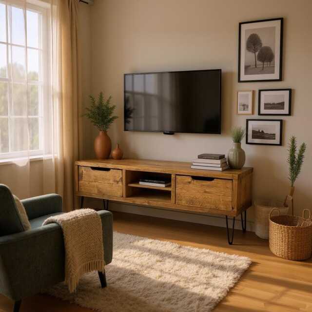 Tv Cabinet With Metal Legs - Reclaimed Wood Media Console Drawers Rustic Industrial Stand Mid-Century Storage Unit - image 1