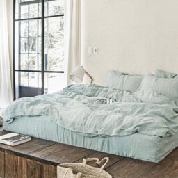 Dusty Blue Linen Duvet Cover - Stonewashed Flax Bedding Queen King Comforter Thermoregulating Oeko Tex Certified Midweight Set - thumbnail 2