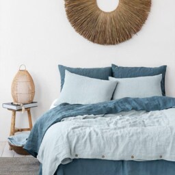 Dusty Blue Linen Duvet Cover - Stonewashed Flax Bedding Queen King Comforter Thermoregulating Oeko Tex Certified Midweight Set - thumbnail 3