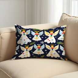Christmas Angels Cushion Cover, Navy Holiday Throw Pillow Case With Cute Angels, Stars & Snowflakes Festive Winter Decor For Sofa Or Bed - thumbnail 3