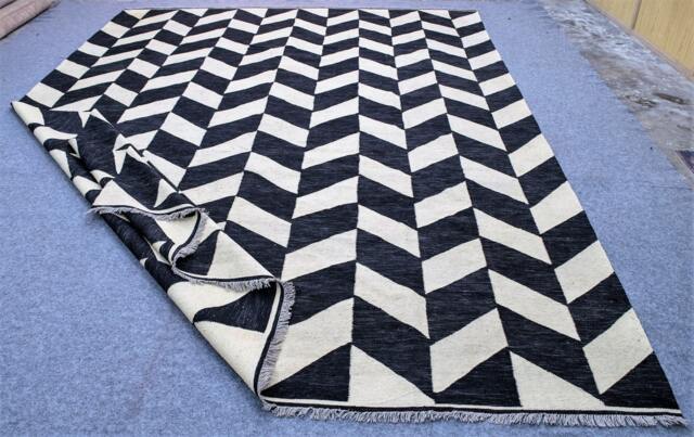 10x 14 Black & White Kilim Area Rug, Tepich White, Cheap Dhurrie Large Rug. Made To Order - image 1