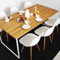 Scandinavian Dining Table Basic Tre, Handmade Modern Table, White Steel Frame Kitchen Solid Oak Wood Top, Nordic Style Design - thumbnail 2