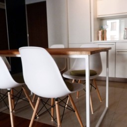 Scandinavian Dining Table Basic Tre, Handmade Modern Table, White Steel Frame Kitchen Solid Oak Wood Top, Nordic Style Design - thumbnail 3