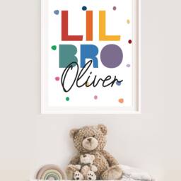 Lil Bro Print, Boys Nursery Sibling Prints, Bedroom Rainbow Playroom Name Wall Art - thumbnail 3