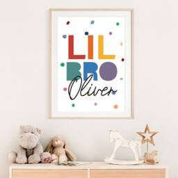 Lil Bro Print, Boys Nursery Sibling Prints, Bedroom Rainbow Playroom Name Wall Art - thumbnail 2