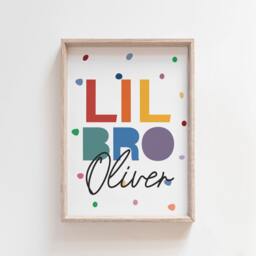 Lil Bro Print, Boys Nursery Sibling Prints, Bedroom Rainbow Playroom Name Wall Art - thumbnail 1