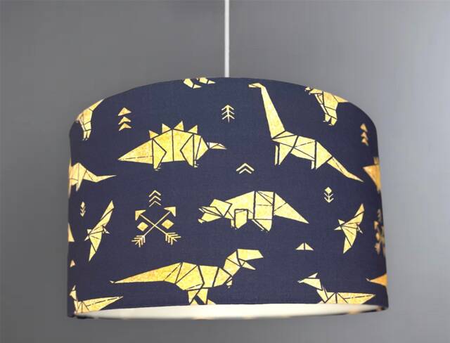 New Hq Kids Children's Room Geometric Golden Dinosaurs Print Lamp Shade Pendant Ceiling Light Grey Fabric in Multi Size & Shapes - image 1