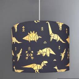New Hq Kids Children's Room Geometric Golden Dinosaurs Print Lamp Shade Pendant Ceiling Light Grey Fabric in Multi Size & Shapes - thumbnail 3