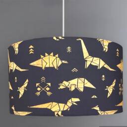 New Hq Kids Children's Room Geometric Golden Dinosaurs Print Lamp Shade Pendant Ceiling Light Grey Fabric in Multi Size & Shapes - thumbnail 2